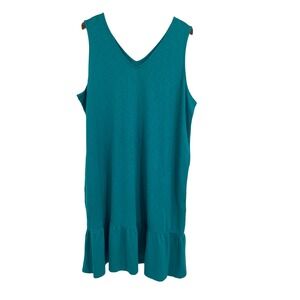 j.jill Women's Size XL Flounced Hem Double V Neck Knit Dress Teal Cotton